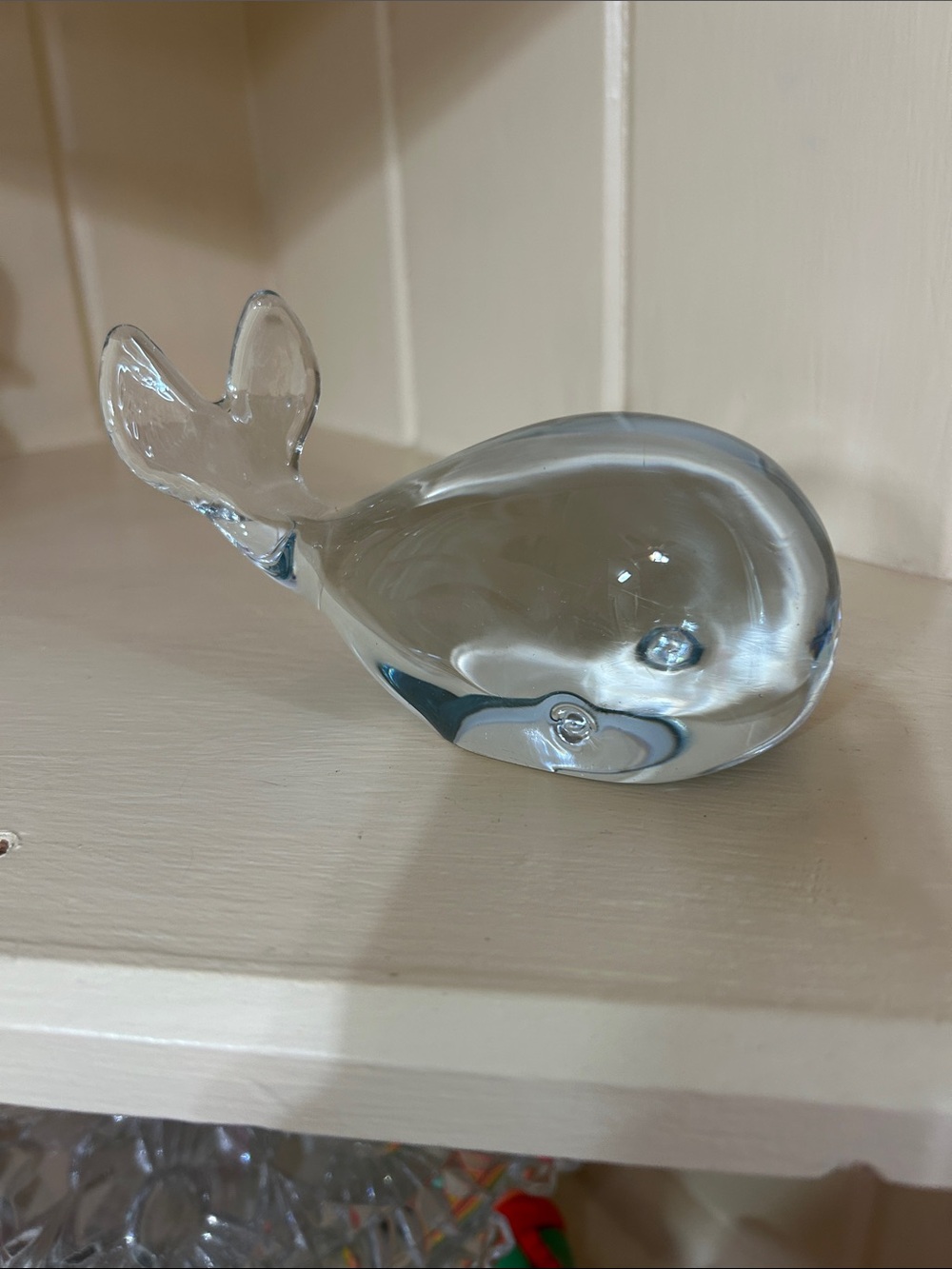 Rare Clear Glass Whale Figurine or Paperweight - Light Blue Tint